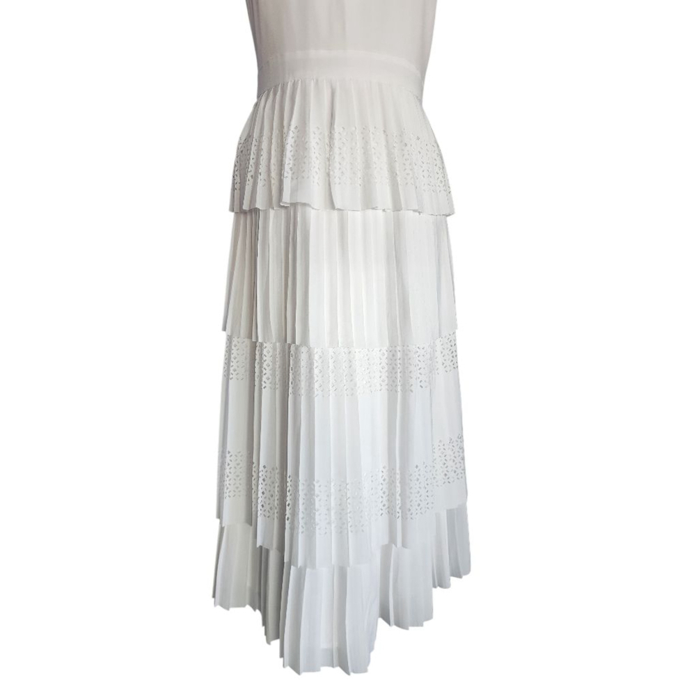 Banana Republic White Laser Cut Ruffle Tier Midi Dress Women's 2 - Picture 9 of 16